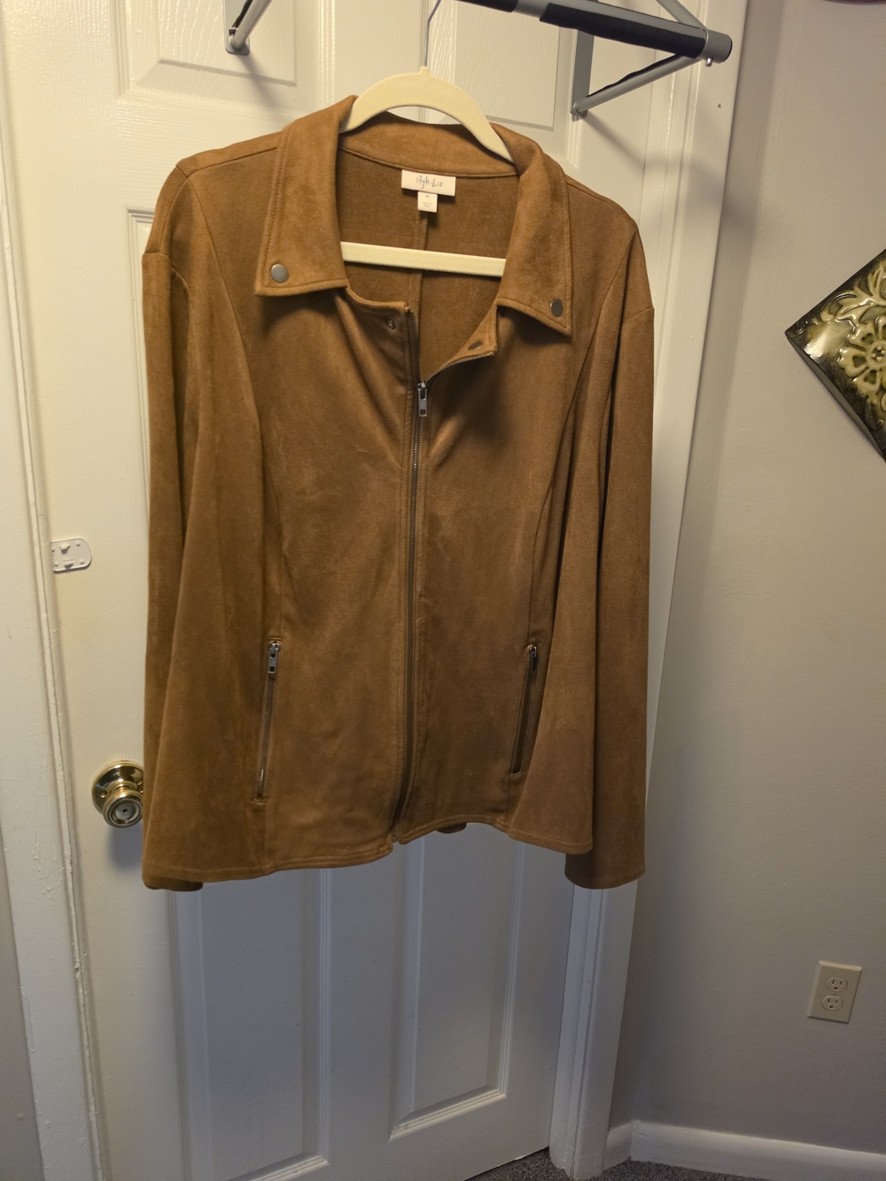 Style & Co. Women's Tan Suede Zip Front Jacket